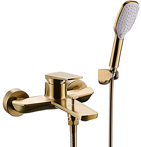 Badewannenarmatur Wannenarmatur Mit 2 Funktionen Handbrause, Messing Wandmontage Einhebel Wannenbatterie, Duscharmatur, Gebürstet Gold