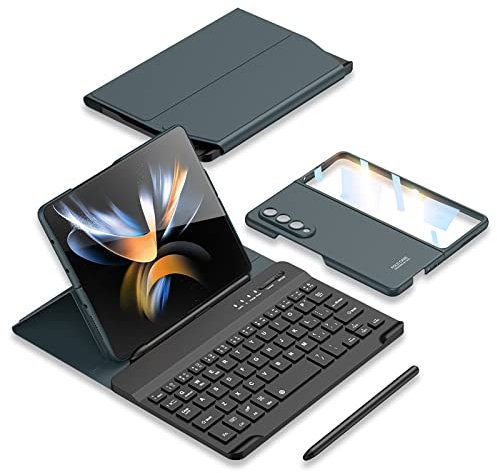 COQUE Samsung Galaxy Z Fold 3 étui,Protecteur d’écran,Clavier,étui en Cuir,Stylet+Fente Stylo téléphone Bureau kit,étui de téléphone Pliable pour Samsung Galaxy Z Fold 3 5G-Vert