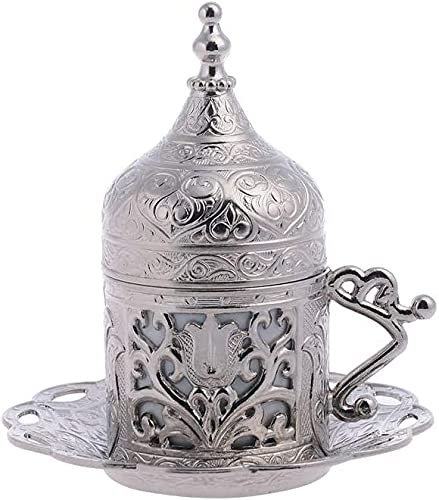 Alisveristime: Silberfarbene Kaffee-Espressotasse (100 ml) mit Untertasse - Zamak und Porzellan - Tulpe, Kuppel - Antik-Optik - Für Zuhause - Alle Gelegenheiten