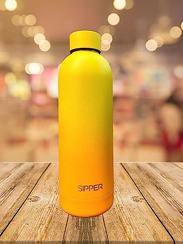 SIPPER 500ml Water Bottle, Stainless Steel, Thermal Bottles Keep Drink 12H Hot/24 Cold, BPA Free Leak Proof, for Gym, Office, Travel (Gradient Orange)