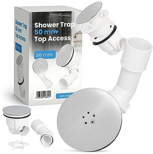 Duschsiphon Niedrig Duschwannen Siphon 90 mm Siphonablauf Von Oben Gereinigt Duschsiphon-Bausatz Duschtassenabfluss Verchromte Abdeckhaube Bodenablauf Kanalisationssysteme