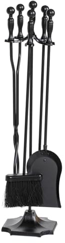 NALONE 5-teiliges Kaminwerkzeug-Set, robustes Schmiedeeisen Kaminzubehör-Set mit Schürhaken, Zange, Schaufel, Bürste, Feuerplatzwerkzeuge für drinnen und draußen (schwarz)