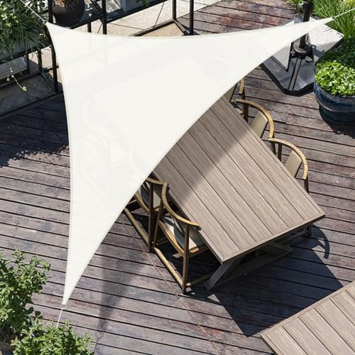 SUNNY GUARD Vela ombreggiante 3x3x4.25m HDPE Tenda a Vela Triangolare, Tenda da sole per esterno Traspirante Protezione Raggi UV per Giardino Esterno terrazza, Crema