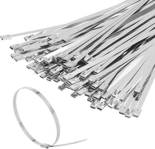 Faankiton 200 Piezas Bridas Metalicas Inoxidables, Bridas Inoxidable, Bridas Metalicas Cable Lazos, Sujetacables Autoblocante, Bridas Abrazadera, Bridas de Acero Inoxidable (4.6 * 300mm, Plata)
