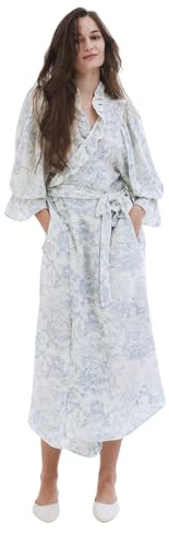 NOTHING FITS BUT Muslin Gauze Maternity Robe for Hospital, Nursing Nightgown Puffed Sleeves Cotton Delivery Gown
