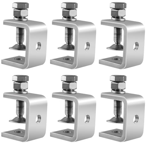 HKATOPS Mini-C-Klemmen, 6 Stück, Edelstahl, 2,5 cm mit breiten Backenöffnungen, robuste C-Klemme für Montage, Metallbearbeitung, kleine Schreibtischklemme oder allgemeine Klemmung