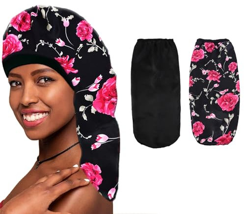 KAYEF Cuffia per Capelli in Raso 2pcs, Cuffia di Seta per Capelli da Sera, Cuffia per Capelli da Notte, Cuffia per Capelli in Raso da Notte Adatta per Dormire, Trucco (Rosso)