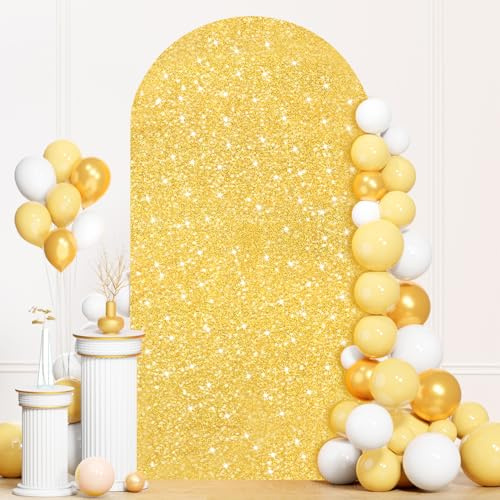ROMANKAS Goldene Bogenabdeckung mit Pailletten, Hochzeitsbogenabdeckung, 20 x 120 cm, dehnbare Bögen, schimmernd, gewölbte Standabdeckungen, Glitzer-Hintergrund, Spandex-Abdeckungen für Abschlussbälle