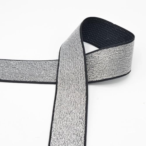 Die Stofftante Gummiband Glitzer 40 mm | Silber | 1 m | Weich, Dehnbar | 55% Latex, 25% Polyester, 20% Lurex | Perfekt für Röcke und Hosen | Alltag