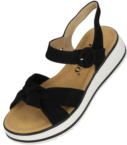 Palado Damen Sandalen Ebelli – modische Pantoletten - elegante Sommerschuhe - bequeme Sandaletten mit verstellbaren Riemen Schwarz UK6 - EU39