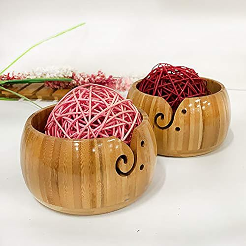 AMZTEMU All-in-ones wooden yarn bowl, Tazón de lana, Crochet yarn bowl, Cuenco de hilo de ganchillo sin tapa -bambú(15 * 8cm)