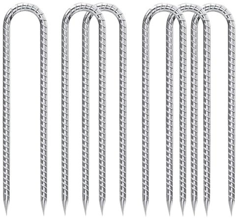 Trampolin Bodenanker, 6 Stück 12 Zoll Zeltheringe Stark Erdanker Verzinkt U Anchor Haken Erdnagel Heringe Erdnägel Stabil für Trampolin, Camping, Zelte, Vordächer, Schaukel (Silbrig)