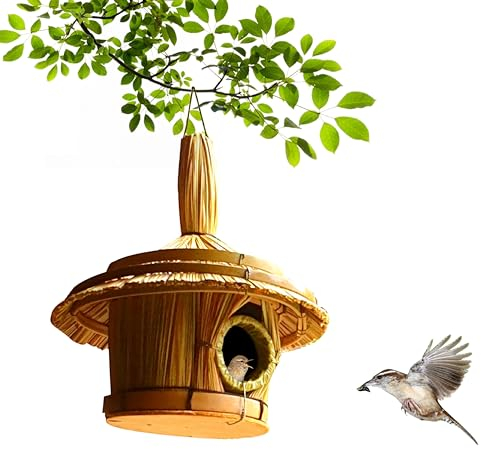 Vogelhaus zum aufhängen im Balkon, Garten, Nistkästen für meisen, Amsel im Sommer und Winter, klein Rundes Vogelhäuschen Durchmesser 17 cm für Zaunkönig Gelb