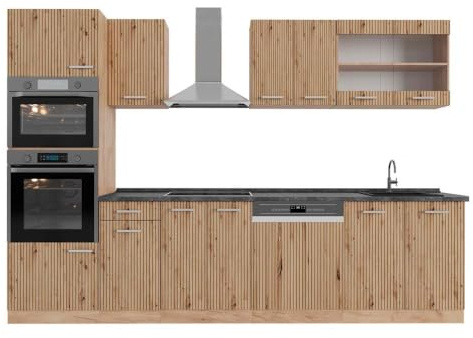 Vicco Küchenzeile R-Line, Artisan-Eiche/Goldkraft Eiche, 300 cm