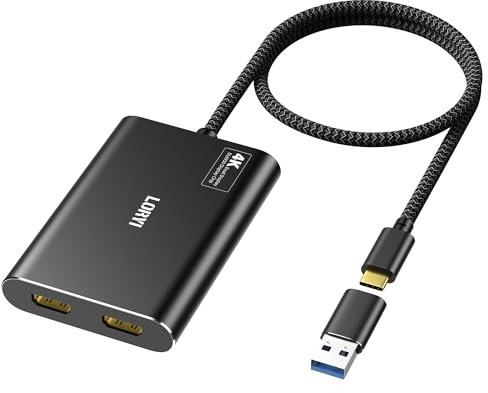 Loryi DisplayLink USB/USB-C to Dual HDMI Adapter 4K@60Hz HDMI Splitter for M1/M2/M3 Mac, Supports Extended Mode, Multiple Monitor Compatible with Windows,Mac OSDriver Required