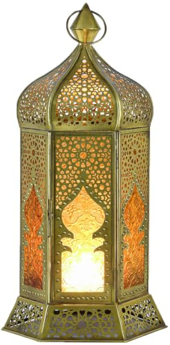 Orientalische Laterne Louay Deko aus Metall und Glas in Orange 40 cm
