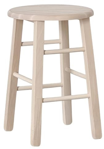 OKAFFAREFATTO MADDALONI Barhocker aus Holz mit runder Sitzfläche Höhe 47 cm roh zum Lackieren gerades Bein