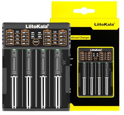 18650 Battery Charger LiitoKala Lii-402 AA Battery Fast Charger Support USB Output for 26650 17500 10440 Li-lion Battery, Ni-MH/Ni-Cd AA AAA Battery-4 bay