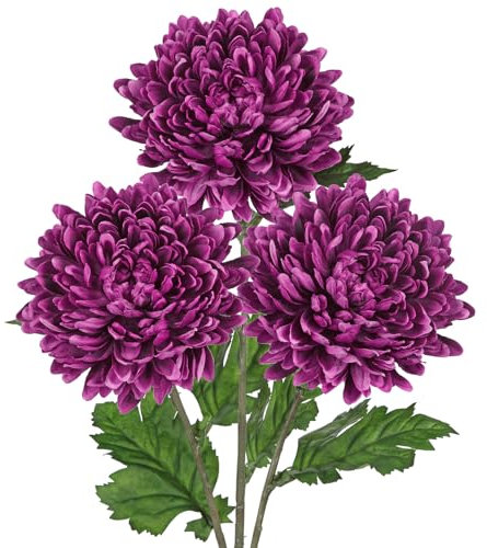 Arborus 3 Stück Kunstblumen Chrysanthemen Rosa Kunstblumen für Vase Kunstzweige mit Blüten Künstliche Blumen wie Echt Dekozweige für Tisch Regal Fensterbank Balkon Deko im Haus Büro Hotel