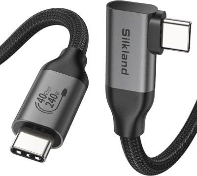 Silkland Cable USB4 para Thunderbolt 4 2m, 40Gbps Cable de Datos USB Tipo C, 8K@60Hz HDR, PD3.1 240W 48V5A Carga Rapida Cable USBC 90Grados para MacBook, iPad, Dock, PSSD, iPhone16, Monitor