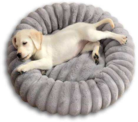 YAGE Dog Bed Medium, Washable Pet Bed, Plush Calming Anti-Anxiety Donut Sofa, Non-Slip Bottom Orthopaedic Mat, Grey 70cm