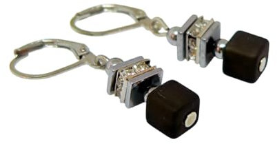 Halskette, Kette, Collier Armband Ohrringe Schmuck Set, Würfel Kristall Glas, Polaris, Schwarz, Dunkelgrau, weiss, weiß, Strass, Hämatit, Edelstahl (Ohrhänger Schwarz)