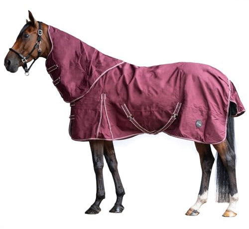 HKM - Outdoor Pferdedecke mit Fleece und abnehmbarem Halsteil in weinrot; wasserdichte, Passgenaue & hochwertig verarbeitete Pferde Regendecke, 300 gr Füllung, 145 cm