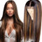 Weeybay Glueless Wig Human Hair Wig Straight Echthaar Perücke für Damen Perücken 4X1 Lace Closure Wig Middle Part 100% Unprocessed Brazilian Remy Hair Wig Highlight Brown 24 Inch