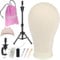 Leeven 23 Inch Poly Canvas Block Wig Head with Tripod Wig Stand White Manikin Canvas Head for Wig Making/Drying/Styling Wigs Mannequin Head With Adjustable Tripod Wig Stand