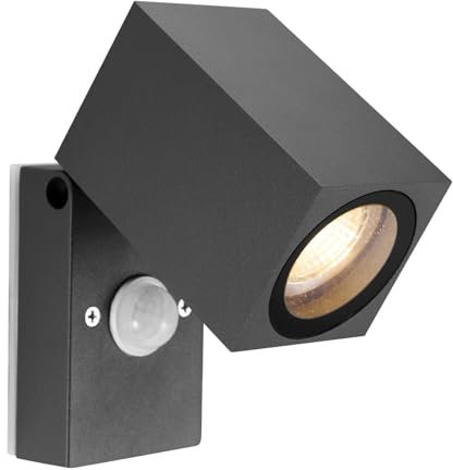 OUZHOU Outdoor Motion Sensor Wall Lights, IP65 Waterproof Outdoor Sensor Lights, GU10 Base Aluminium 80° Rotatable Head Outside Lights with Sensor, PIR Wall Sconce for Patio, Porch, Garden