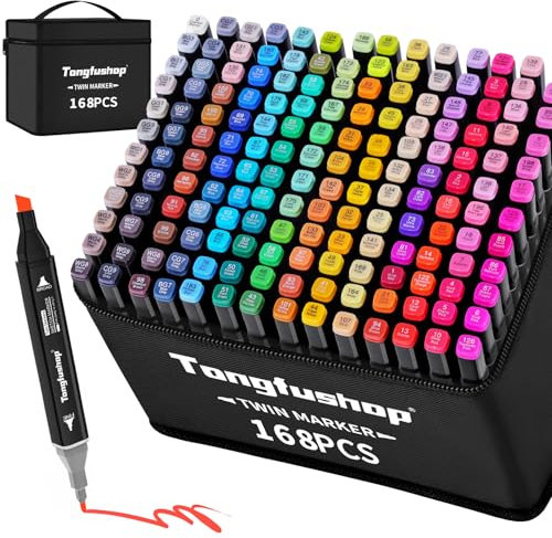 Tongfushop 168 Filzstifte Set, Twin Alkohol Marker, 2 Sekunde Schnell Trocknende Kunst Sketch Permanent Art Stifte für Erwachsene Studenten Manga Design Zeichnen mit Tragetasche & Abstandshalter