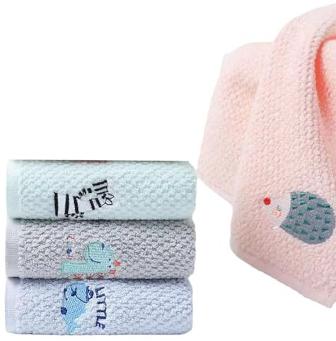 Satiskid 4 asciugamani per bambini, morbidi, 4 colori, 50 x 25 cm, per bambini, in cotone, per bambini, asciugamano per il viso, asciugamano per bambini