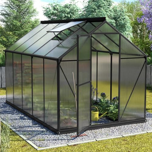 Vitavia Gewächshaus Triton 6200 inkl. Stahlfundament, schwarz, 6,2 m², 6 mm HKP | Wetterfestes & stabiles Treibhaus | Perfekt für Gemüse & Pflanzen | Robust & langlebig