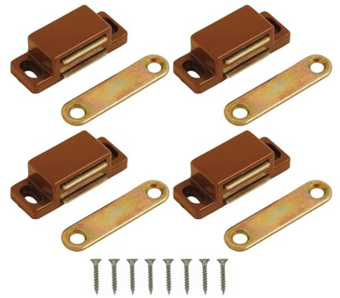 Heavy Duty Magnetic Door Catch Brown Cupboard Cabinet Door Thumb Turn Catch Latch Lock with Fixing Screws for Kitchen Wardrobe Magnets Door Closers Magnet Closure 4 Pack