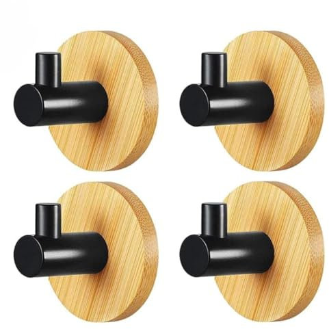 monTTese Colgadores adhesivos resistentes, 4 piezas colgador toalla baño, ganchos para colgar, percheros pared madera para colgar sin agujeros, toalleros de baño sin taladro, colgador madera de bambú