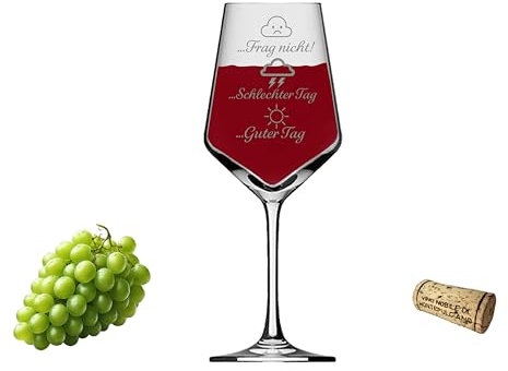 eXODA Weinglas Gravur Tagesglück Deine Pegelanzeige für Weinliebhaber spülmaschinenfest made in Germany geeignet für unvergessliche Momente mit Rot- und Weißwein