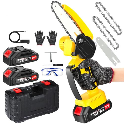 6 Pollici Mini Motosega a Batteria, motosega a batteria da 21V, 550W sega elettrica per potatura con Pompetta Olio,con Motori Brushless e con 2 Batteria 2000mAh, per Tagliare Legna,Potare Rami