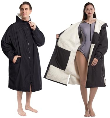 Victoper Waterproof Changing Robe Adults with a Warm and Plush Lamb Lining Upgraded Waterproof Pocket and Inner Pocket Windproof Oversized Changing Robe for Swimming Surfing Water Sports