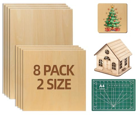 Minnhua 8PCS Holzplatten zum Basteln 300x200x2mm Lindenholz Sperrholzplatte Balsa Holz Platten 200x200x2mm Balsaholz Platten Lindensperrholz Bastelholz Naturholz Unbehandelt für DIY Malerei Handwerk