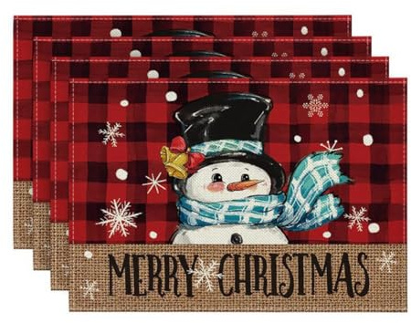 Pqahffowr 4PCS Xmas Trees Snow Pink Christmas Placemats Winter Table Mats for Kitchen Dining Decoration L