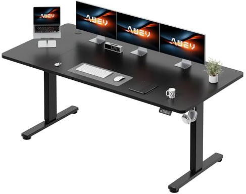 AWEV Electric Standing Desk 180 x 80cm Height Adjustable Desk, Splice Board | Sit Stand Table with Backpack Hook and Memory Smart Pannel, 73-118cm, Easy Assembly, for Home & Office, 70kg Load, Black