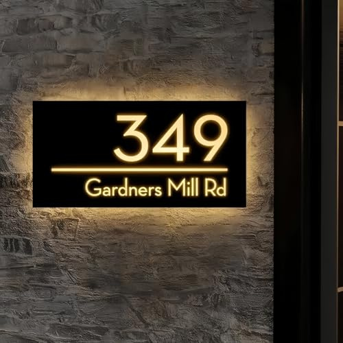 HDLOVDE Insegna LED Retroilluminata Moderna Personalizzata Per La Casa, Targa Con Numero Civico Inciso Con Struttura In Acrilico 3D, Design Illuminato Per Case Moderne, Facile Installazione