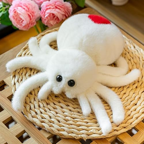Xiyocadt Cartoon Spinne 25cm Roter Schwanz Spinnen Spinne Spielzeug Spinnen Kuscheltier Vogelspinne Geschenke FüR Jungen Und MäDchen (25cm,Weiß)