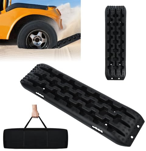 ACXIN 2 Stück Sandbleche Anfahrhilfe – 10T Offroad Recovery Boards Traktionsmatten Traktionshilfe Gripmatten – Offroad Zubehör Reifenleiter für PKW, LKW, Geländewagen, Wohnmobil, Schwarz