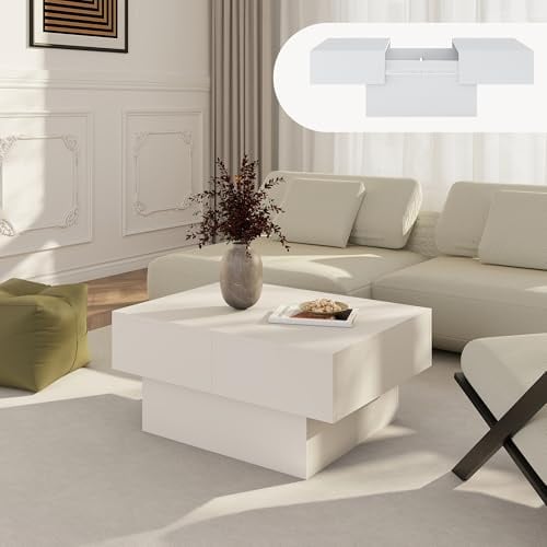 [en.casa] Couchtisch mit Stauraum Lens Wohnzimmertisch ausziehbar Tischplatte 80 x 60 x 36 cm Stubentisch eckig Beistelltisch modern Sofatisch Weiß