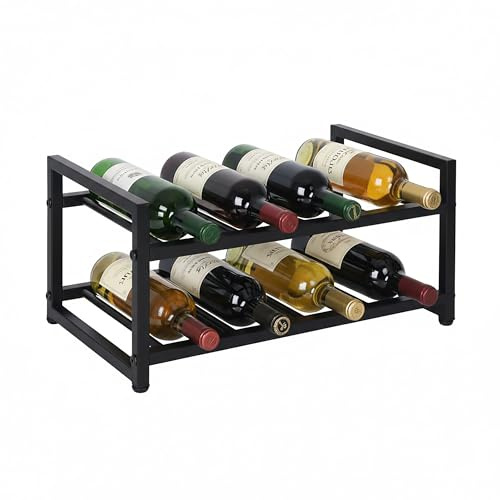 Relaxdays Weinregal, 8 Flaschen, Eisen, HBT: 21,5x42,5x24,5 cm, schwarz | Weinhalter für Rot- & Weißwein, Flaschenregal