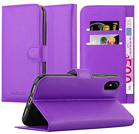 Cadorabo Hülle kompatibel mit Apple iPhone X/XS Handyhülle aus Premium Kunst Leder Flip Klappbare Stoßfeste Magnetische [Standfunktion] [Kartenfächern] Cover Hülle für iPhone X/XS Tasche in Lila