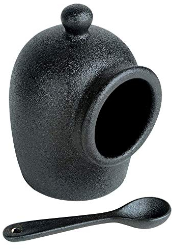 BIA - Gastro-Noir-Mie - Salt Pig and Spoon - Porcelain, Glazed Stoneware Giving Black Cast Iron Finish - Salt Storage - Easy Clean Kitchen Salt Jar Container