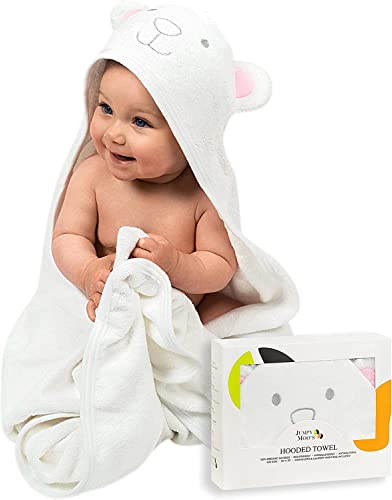 JM Bambus-Kapuzenhandtuch Baby – Premium-Baby-Starterset für Neugeborene, Baby-Starterset, Baby-Handtuchkapuze, 100 % Bio-Bambus, 88,9 x 88,9 cm, Geschenkbox und Waschlappen, ultraweich, - Rosa Bär