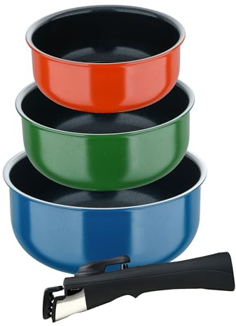 Bergner Click&Cook Juego de 3 Cazos Ø16Ø18Ø20cm Aluminio prensado en 3 Colores + Mango extraíble